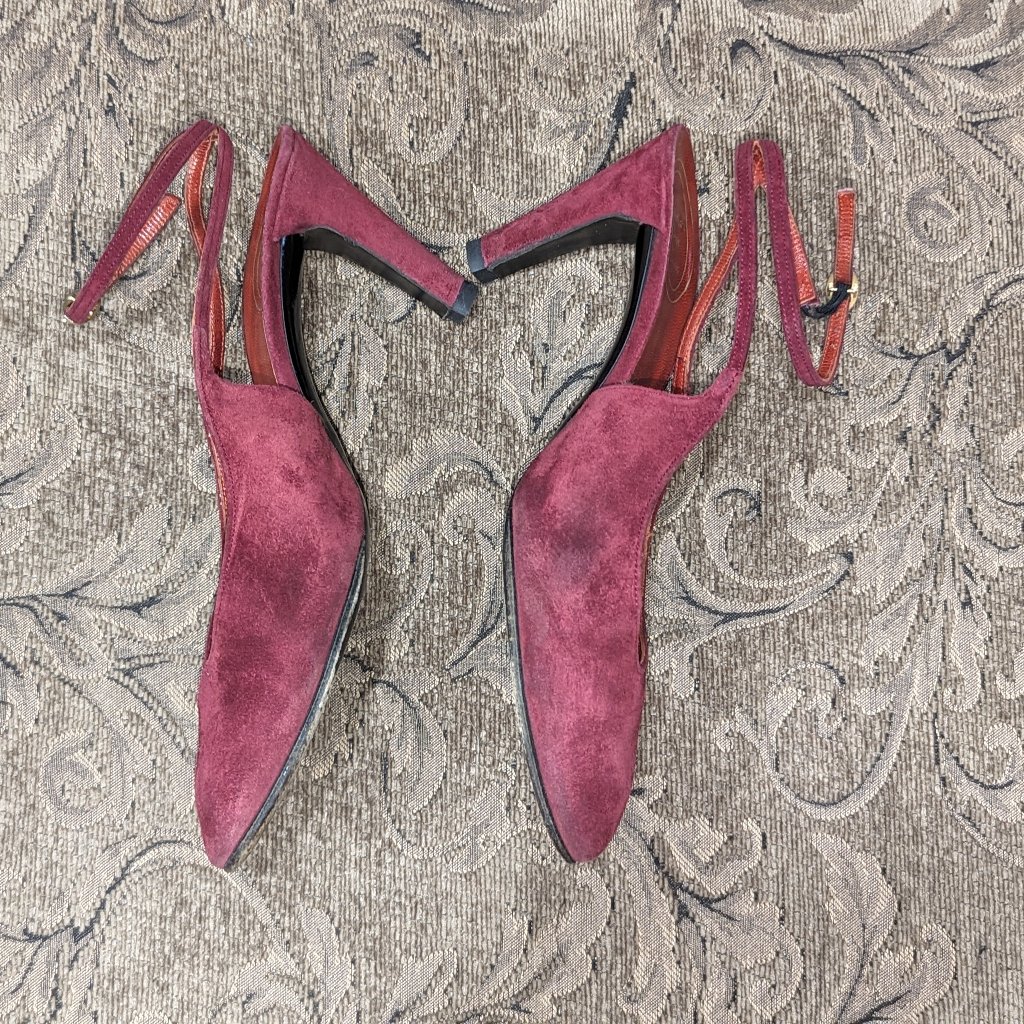 Authentic Red Suede Christian Dior Ankle Wrap Slingback 3'25 Heels